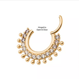 14K Gold 15-Cluster Prong Set CZ Beaded Edge Front Facing Clicker