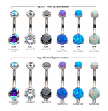 Titanium Internally Threaded Prong Set Round CZ/Opal Fixed Navel Curve (6 colors)