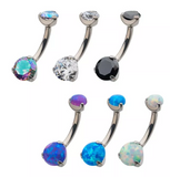 Titanium Internally Threaded Prong Set Round CZ/Opal Fixed Navel Curve (6 colors)