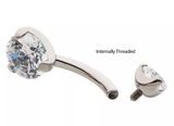 Titanium Internally Threaded Prong Set Round CZ/Opal Fixed Navel Curve (6 colors)
