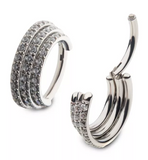 Titanium Triple Stacked Side Facing CZ Pave Clicker