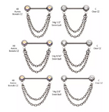 Titanium Threadless CZ Double Chain Dangle Nipple Bar (2 colors)