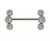 Titanium Threadless 3 Bezel CZ Nipple Bar