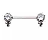 Titanium Threadless Bezel CZ & Tri-Bead Nipple Bar
