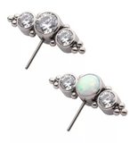 Titanium Threadless Bezel Set 3-CZ/Opal & Beads Side Facing Top (2 colors)