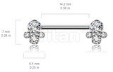 Bezel-Set CZ Cluster Int. Threaded Titanium Nipple Barbell (4 colors)