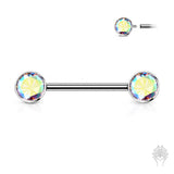 Bezel-Set CZ Titanium Nipple Barbell (7 colors)