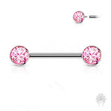 Bezel-Set CZ Titanium Nipple Barbell (7 colors)