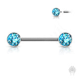Bezel-Set CZ Titanium Nipple Barbell (7 colors)