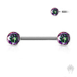 Bezel-Set CZ Titanium Nipple Barbell (7 colors)