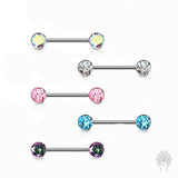 Bezel-Set CZ Titanium Nipple Barbell (7 colors)