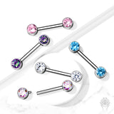 Bezel-Set CZ Titanium Nipple Barbell (7 colors)