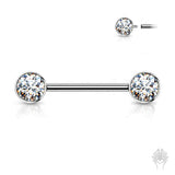 Bezel-Set CZ Titanium Nipple Barbell (7 colors)