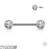 Bezel-Set CZ Titanium Nipple Barbell (7 colors)