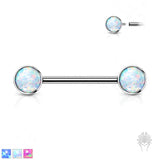 Bezel-Set Opal Titanium Nipple Barbell (4 colors)
