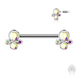 Bezel-Set CZ Cluster Int. Threaded Titanium Nipple Barbell (4 colors)