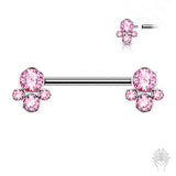 Bezel-Set CZ Cluster Int. Threaded Titanium Nipple Barbell (4 colors)