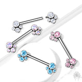 Bezel-Set CZ Cluster Int. Threaded Titanium Nipple Barbell (4 colors)