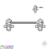 Bezel-Set CZ Cluster Int. Threaded Titanium Nipple Barbell (4 colors)