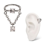 Titanium Prong Set Gem Double Hoop with Chain Dangle Clicker