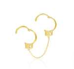 14K Gold Handcuff Double Hinged Ring with Chain