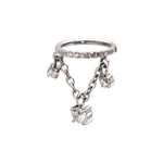 Titanium CZ Pave Hoop with Prong Set Gem Double Chain Dangle Hinged Segment Clicker
