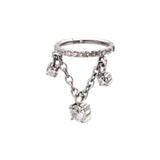 Titanium CZ Pave Hoop with Prong Set Gem Double Chain Dangle Hinged Segment Clicker