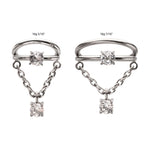 Titanium Prong Set Gem Double Hoop with Chain Dangle Clicker