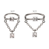Titanium Prong Set Gem Double Hoop with Chain Dangle Clicker