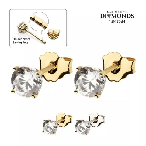 14K Gold Prong Diamond Stud Earrings (2 colors)