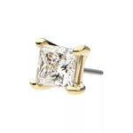 14K Gold Threadless Princess Cut Clear Diamond Top