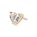 14K Gold Threadless Heart Shape Clear Diamond Top