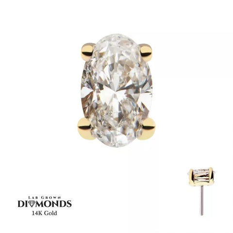 14K Gold Threadless Oval Shape Diamond Top