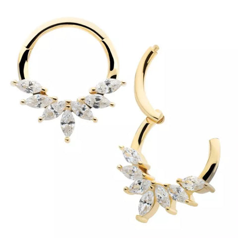 14K Gold Wreath 7-CZ Cluster Clicker