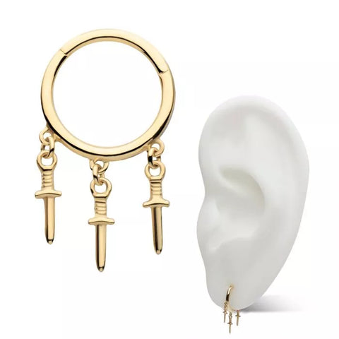 14K Gold 3 Daggers Dangle Clicker