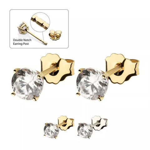 14K Gold Prong CZ Stud Earrings (2 colors)
