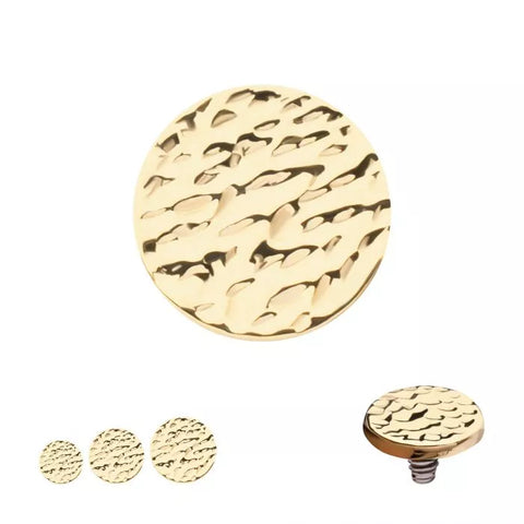 14K Gold Internal. Threaded Hammered Disk Top (3 sizes)
