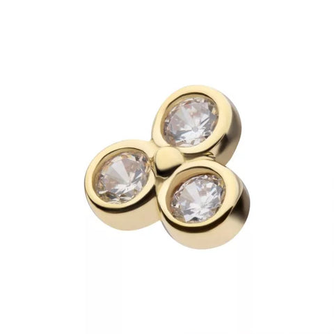 14K Gold Internal. Threadless CZ Trinity Top
