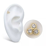 14K Gold Internal. Threadless CZ Trinity Top