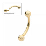 14K Gold Internally Threaded Curved barbell (2 sizes)