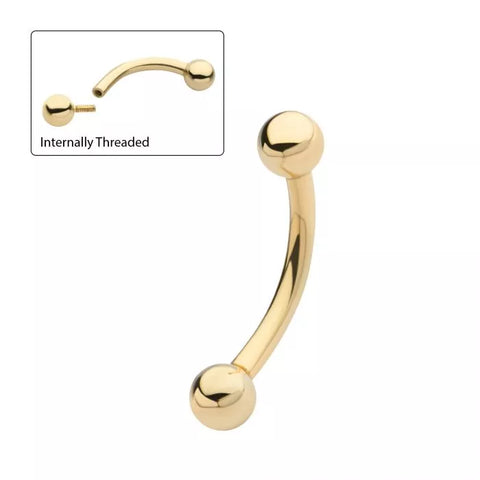 14K Gold Internally Threaded Curved barbell (2 sizes)