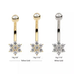 14K Gold Internally Threaded CZ Top & Flower Navel Curve