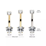 14K Gold Internally Threaded Double Prong Set Heart CZ Navel Curve