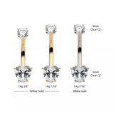 14K Gold Internally Threaded Double Prong Set Heart CZ Navel Curve