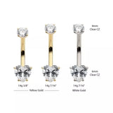 14K Gold Internally Threaded Double Prong Set Heart CZ Navel Curve