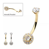 14K Gold Internally Threaded Multi CZ Flower Navel Curve