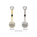 14K Gold Internally Threaded Multi CZ Flower Navel Curve