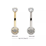 14K Gold Internally Threaded Multi CZ Flower Navel Curve