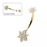 14K Gold Internally Threaded Double CZ Flower Navel Curve