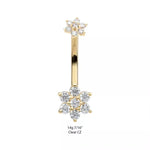 14K Gold Internally Threaded Double CZ Flower Navel Curve